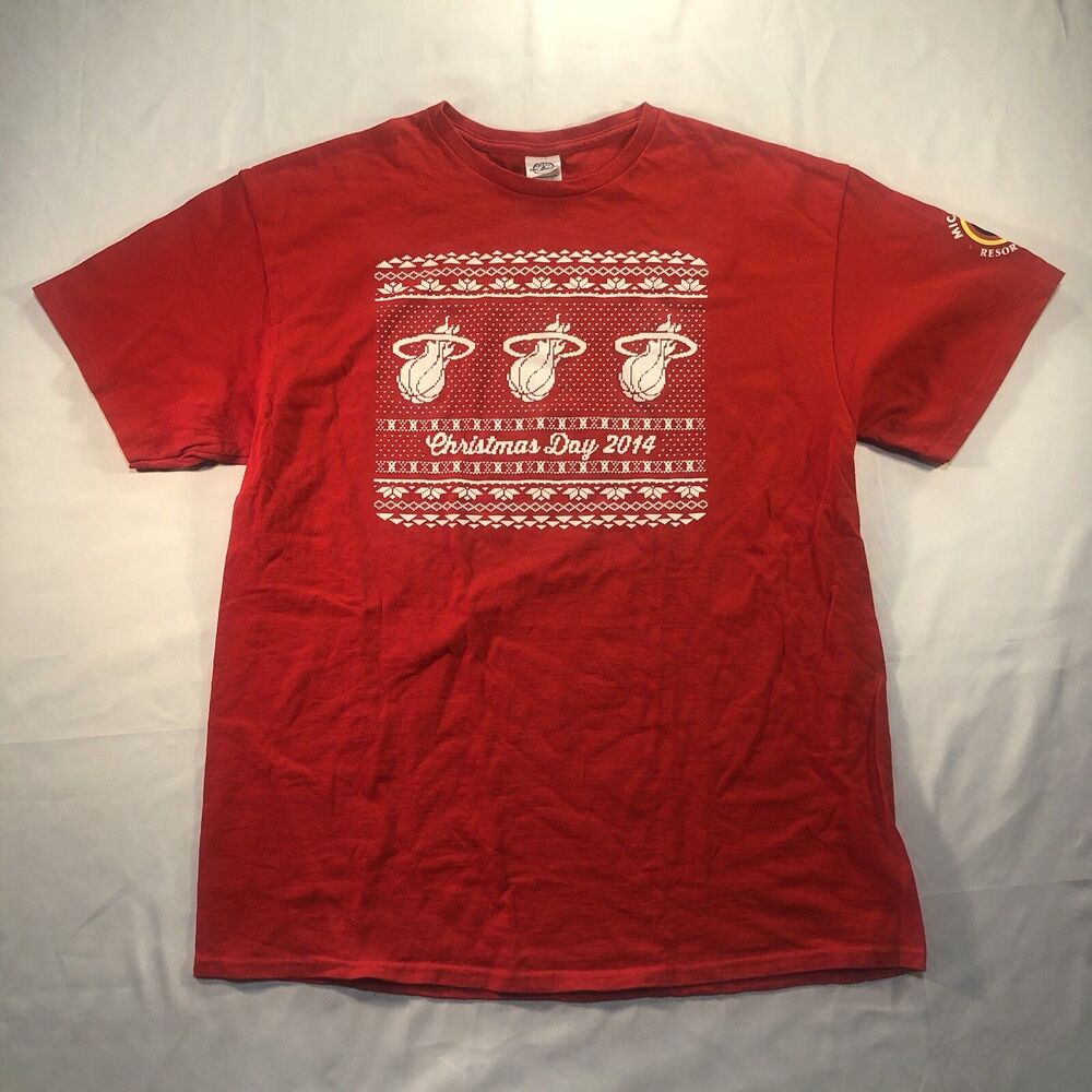 Miami Heat Lebron x Christmas Day 2014 Red Arena Giveaway T-Shirt Men's Size XL